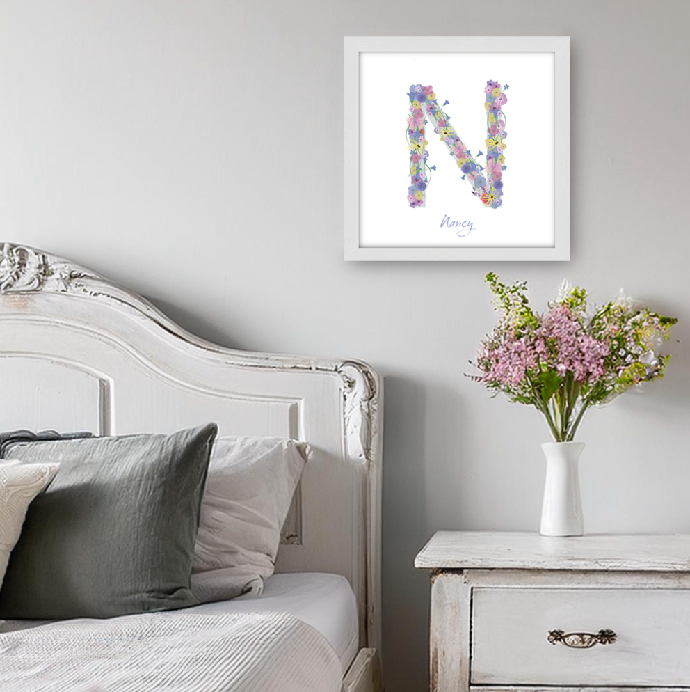 Letter N wildflowers print